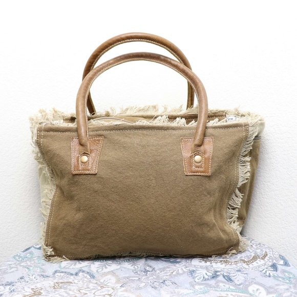 NEW Myra Bag FRENCHY Tan Canvas Tote Bag Purse for Vintage Women Fashion Leather - Picture 3 of 7
